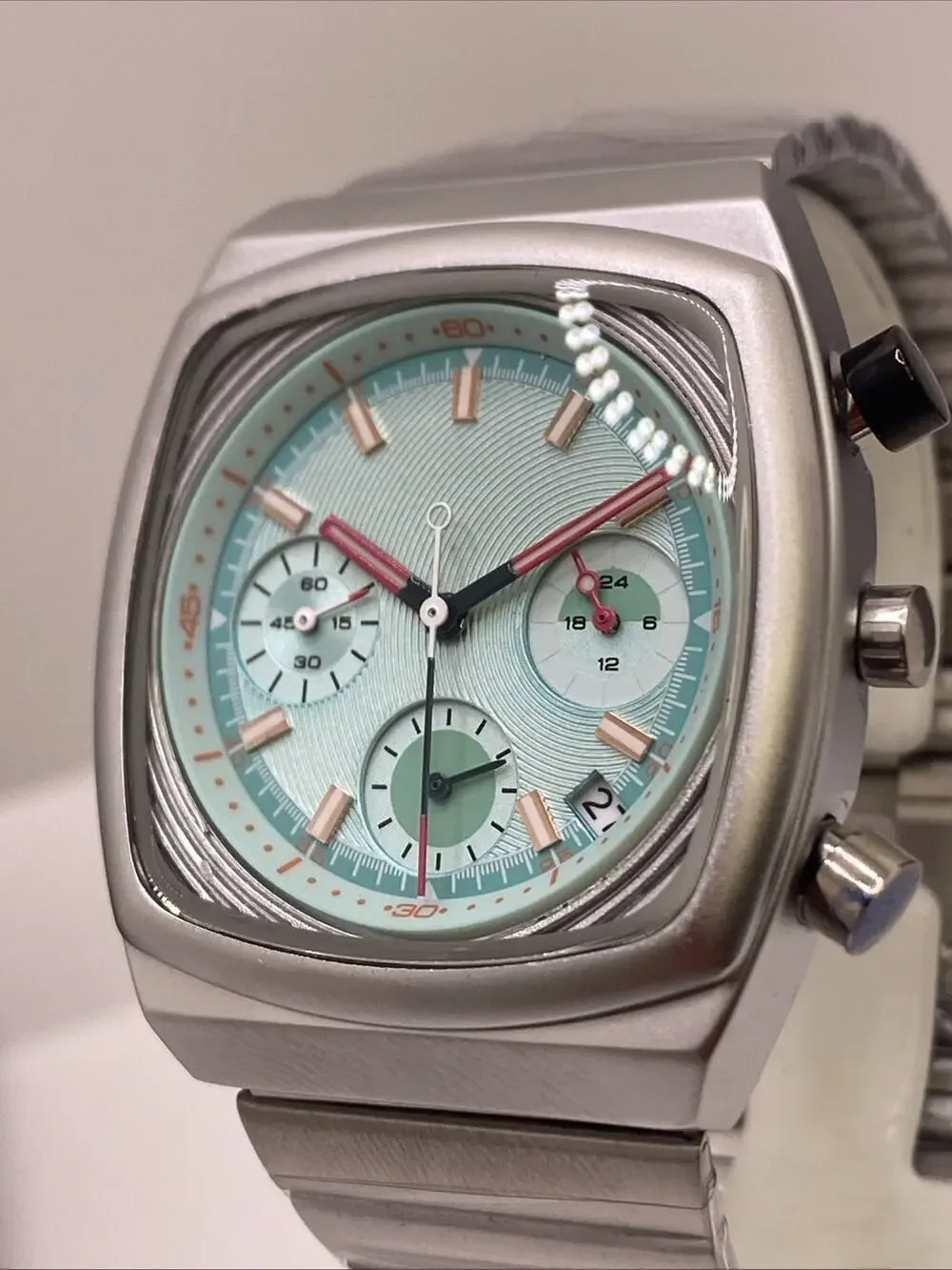 Mens Chronograph Retro Style Blue Dial Watch Works New Battery New